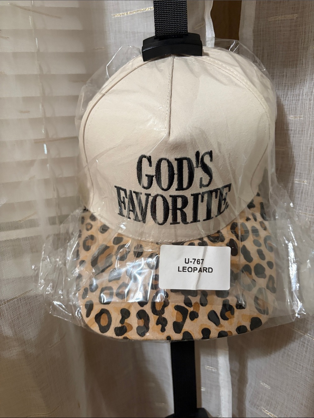 Women’s'God's Favorite' Leopard Print Baseball Cap - Cream & Brown